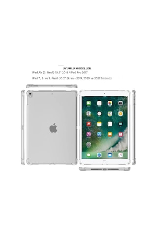 İpad 7. 8. 9. Nesil 10.2 İnç İle Uyumlu Köşe Korumalı Şeffaf Esnek Antishock Kılıf Arka Kapak