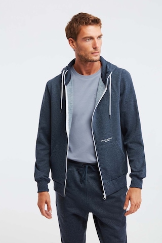 Grimelange Momentum Erkek Fermuarlı Yuksek Yaka Kapüşonlu Nakışlı Kordonlu Içi Polarlı Lacivert Sweatshirt