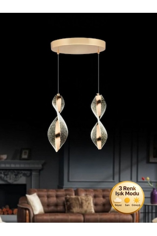Nuvola Model 2"li Gold 3 Renk Modu Modern Ledli Salon Mutfak Oturma Yatak Odası Led Avize Gold