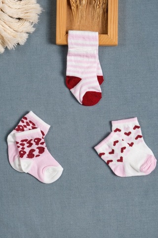 Cocole Socks Kız Çocuk Soket Çorabı 3 Lü Set Pamuklu Çizgili & Kalpli Desenli Çok Renkli