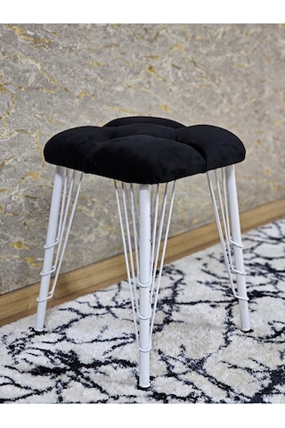 Kare Beyaz Boyalı Telli Ayaklı Tabure - Oturak - Bar Taburesi - A Çok Renkli