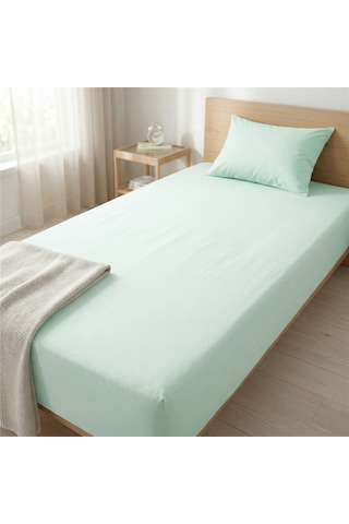 Maki Home %100 Pamuklu Açık Yeşil 90x190+50x70 Cm Tek Kişilik Lastikli Çarşaf Takımı Mint Yeşili