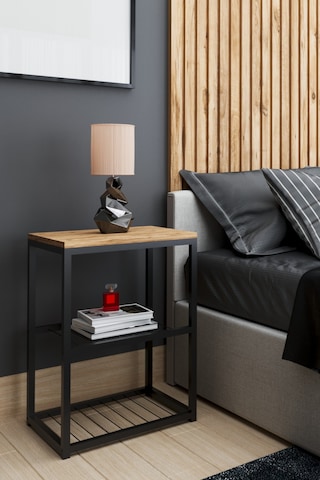 Metal Ayaklı Dekoratif Tel Raflı Komodin Atlantik Çam Atlantik Çam