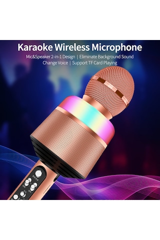 Gajeena Q008 Bluetooth Mikrofon Hoparlör 2'li 1, Ses Değiştirme Ve Arka Plan Sesini Kaldırma, Tf Kart Desteği Kart Yok , Usb Şarjlı, Renkli Led Işıklı