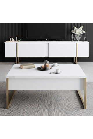 Luxe Gold Demir Ayaklı Beyaz Orta Sehpa Beyaz - Altın