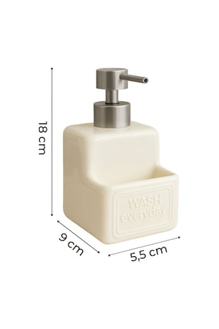 Pure Tezgah Üstü Sünger Hazneli Sıvı Sabunluk 375 Ml - Mutfak Banyo Evye Yanı Sabunluk Seti Bej
