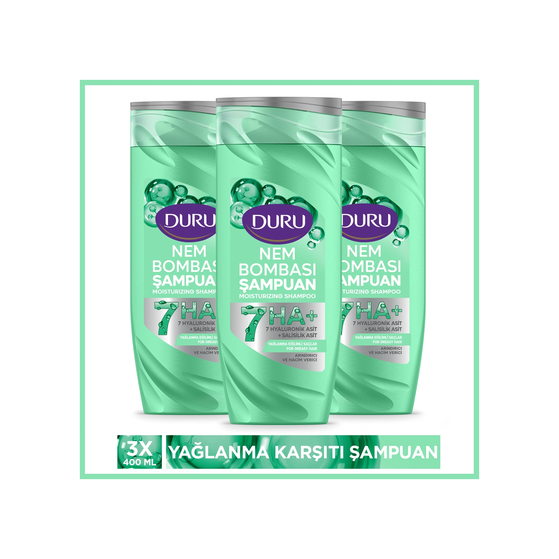 Duru Nem Bombası Yağlanma Eğilimli Saçlar İçin Arındırıcı Ve Hacim Verici Şampuan 3x400 Ml Yağlı