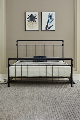 Odin Çift Kişilik Metal Karyola-siyah Ahşap Latalı