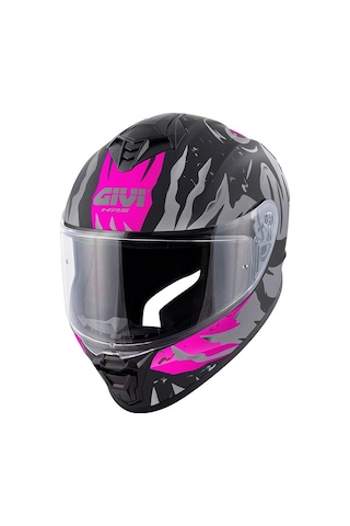 Gıvı 50.x Sharkbıte Mat Siyah-gri-pembe Kask Siyah+şeffaf Camlı