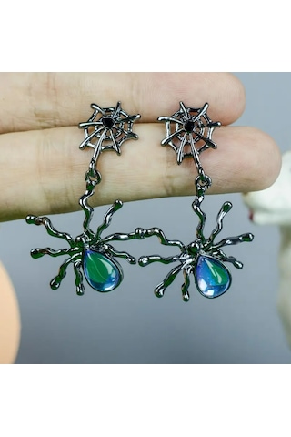 Dükkan Design Y2k Örümcek Detaylı Gotik Küpe Gümüş