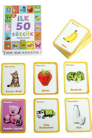 Dıy Toy İlk 50 Sözcük Bebek Eğitici Oyuncak Flash Cards 5 Adet