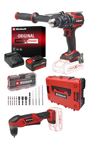 Einhell Profesyonel TP-CD 18/120 Li-i Bl Akülü Darbeli Vidalama + TE-AD 18 Li Dik Açılı Vidalama Seti 4AH Starter Kit 18 Parça S-case Uç Seti + Saklama Çantası Dahil