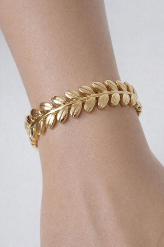Yaprak Tasarım Gold Kelepçe Bileklik 6 Cm Altın Altın
