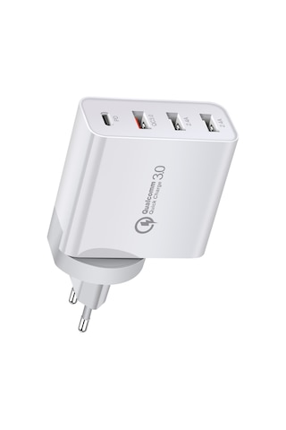 Yunboo 48w 4 Port Çoklu Şarj Aleti - 30w Pd Usb-c Ve Quick Charge 3.0 - 100-240v - Abd+ab+eu+av Dönüştürücü - Beyaz