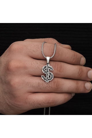 Yüzük Sanatı Dolar Simgesi Gümüş Erkek Kolye