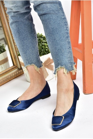Fox Shoes P726776304 Lacivert Saten Kumaş Kadın Babet Lacivert