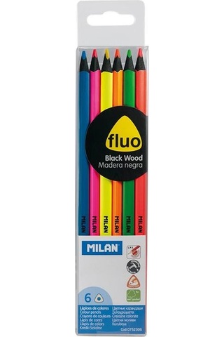 Mılan 752306 Black Wood Fluo Kuru Boya Kalemi 6lı