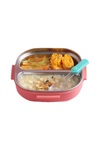 Yeiuyi7 Çocuklar İçin İki Bölme Paslanmaz Çelik Öğle Yemeği Kutusu 17cm Pembe