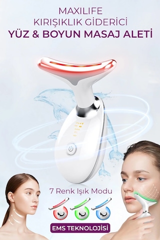 Boyun Ve Yüz Masaj Cihazı Led Işıklı, Ems Mikro Akım, Isıtmalı & Titreşimli Beyaz