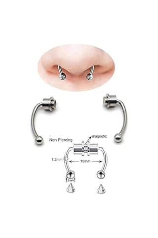 Gümüş Renk Burun Ucu Mıknatıslı Septum Piercing Fake Deliksiz Küpe