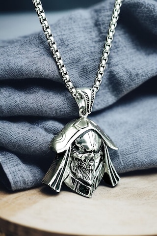Gümüş Kaplama Krom-çelik Erkek Kolye Ölüm Meleği Azrail Death Angel Madalyon Beyaz