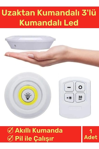 Lüks Av Kamp Ev Okul Araba Otel Pilli Uzaktan Kumandalı Yapışkanlı Dayanıklı 3'lü Led Spot - 1 Adet Çok Renkli