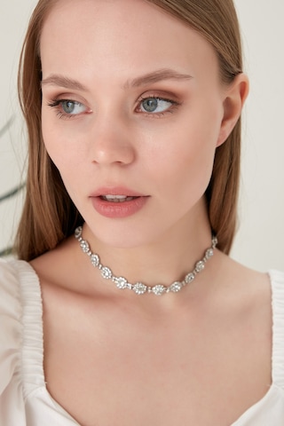 Kadın Helena Kristal Zirkon Taşlı Model Gümüş Gelin Choker Çok Renkli