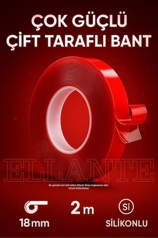 Ekstra Güçlü Çift Taraflı Iz Bırakmaz Şeffaf Çok Amaçlı Tamir Silikon Bant Montaj Bandı 18mm X 2mt Diğer