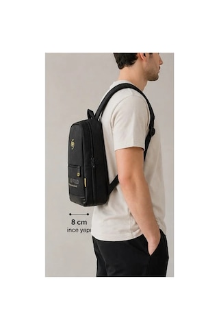 Newish Polo Unisex Laptop Tablet Bölmeli Minimal Sırt Çantası - Siyah