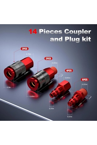Willowhaven 14 Parça Kırmızı Hava Hortumu Bağlantı Seti 1/4 Npt Endüstriyel Pnömatik