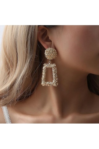 Abartılı Ovma Geometrik Küpe Trapez Uzun Metal Küpe Gümüş