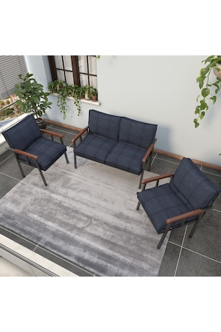 Mygusi Modern'' Balkon, Bahçe, Cafe - Metal Kanepe Koltuk Takımı - 2 1 1. Lacivert