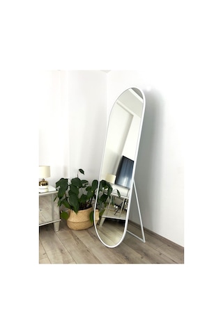 Effe Beyaz Metal Çerçeveli 180x60 Cm Elips Model Ayaklı Boy Aynası