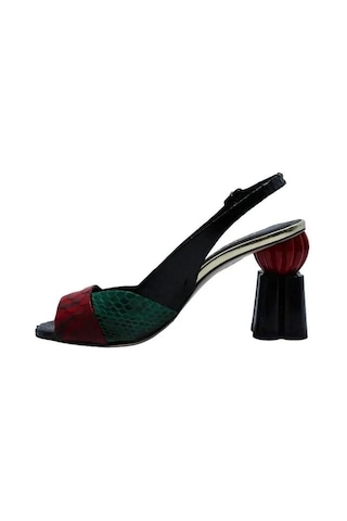 Poletto Hakiki Yılan/hakiki Deri Kırmızı-yesıl-sıyah-altın Sandalet Topuklu 319 255 Yln-512 Kırmızı