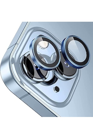 14/14 Plus, Safir Cam Kamera Metal Lens Koruyucu, Bllk, Koyu Mavi