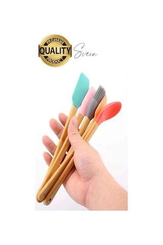 Mini Spatula Kaşık Fırça Setleri Yapışmaz Silikon Tencere Ahşap Saplı Renkli Pişirme Mutfak Araçları