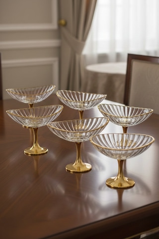 Oval Optikli Metal Ayaklı Sunumluk 6 Lı Gold Altın