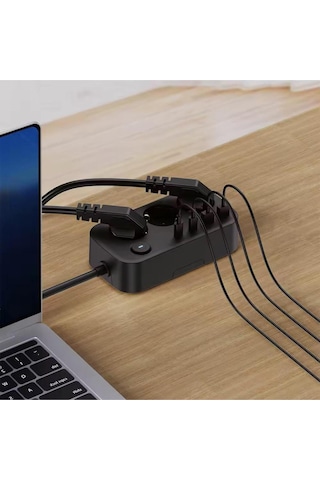 Isı Dayanıklı Duvar Askılı Telefon Tutucu 3'lü Priz 2xusb 2xtype-c Çıkış Anahtarlı Priz Uzatma Kablo 2 M