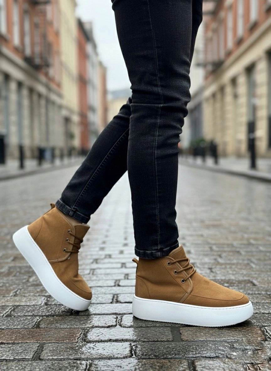 Ba0550 İçi Kürklü Bağcıklı Taba Erkek Tarz Spor Bot Taba