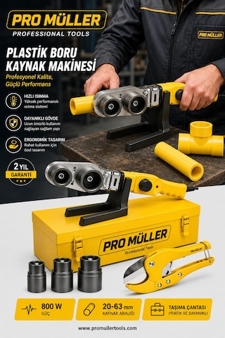 Pro Müller Professional Metal Mini Çantalı Pvc Plastik Boru Kaynak Makinesi 800w + Makas Pro Müller Professional Metal Mini Çantalı Pvc Plastik Boru Kaynak Makinesi 800w + Makas