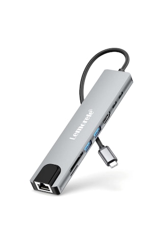 Lemorele Tc19plus, 8 İn 1 Usb Type-c Hub Çoklayıcı, 4k Hdmı Usb 3.0 Ethernet, Pd Şarjlı 8'i 1 Arada Çoğaltıcı