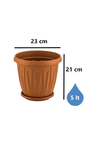 Omnipazar Sy-5704 Plastik Ürgüp Tabaklı Saksı Takımı 5 Lt Kahverengi 6 Adet