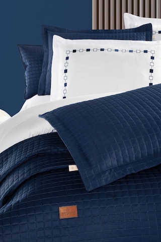 Elegante %100 Pamuk Saten Yatak Örtüsü Seti Lacivert Bej