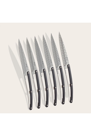 6 Deejo Steak Knives, Ebony Wood / Geometrie Siyah