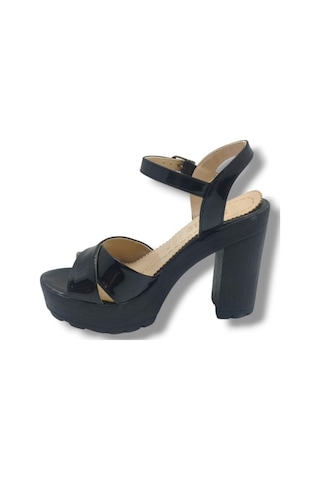 Selfie 4280-26 Rugan Çapraz Bant Platform Topuk Fashion Kadın Sandalet 11cm Siyah