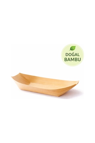 50'li Pkt Büyük Bambu Kayık Tadım Tabağı 17x9 Cm Kokteyl Sunum Tabağı Catering Parti Servis Tabak