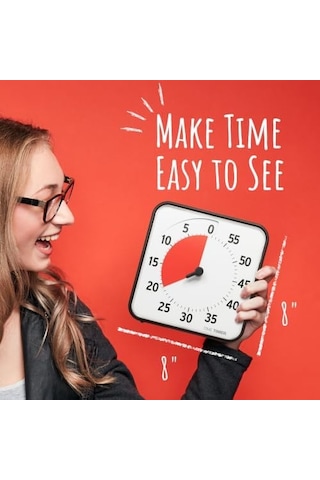 Tıme Tımer Medium 19x19cm 60 Dakika Görsel Analog Zamanlayıcı Saat - İsteğe Bağlı Akustik Alarm Ses Kontrolü Yüksek Sesli Tıklama Yok Zaman Yönetimi Cihazı Siyah