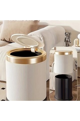 Fastbuy Dream011 Krem Beyaz Silindirik Çöp Kutusu, Açılır Kapaklı Kova, Ev Ve Ofis İçin, 1 Adet Beyaz - Krem