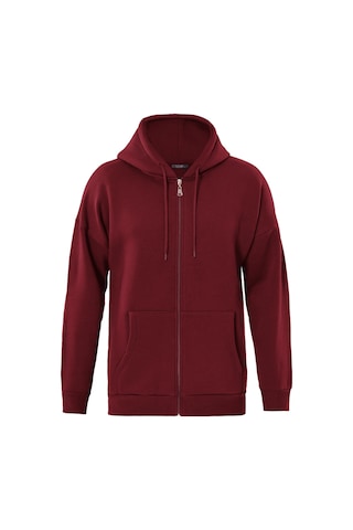 Unisex Fermuarlı Kapüşonlu Oversize Sweatshirt - Bordo Bordo