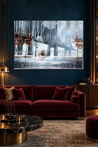 Fida Yağmurlu Günde Brooklyn Köprüsü Canvas Tablo Çok Renkli